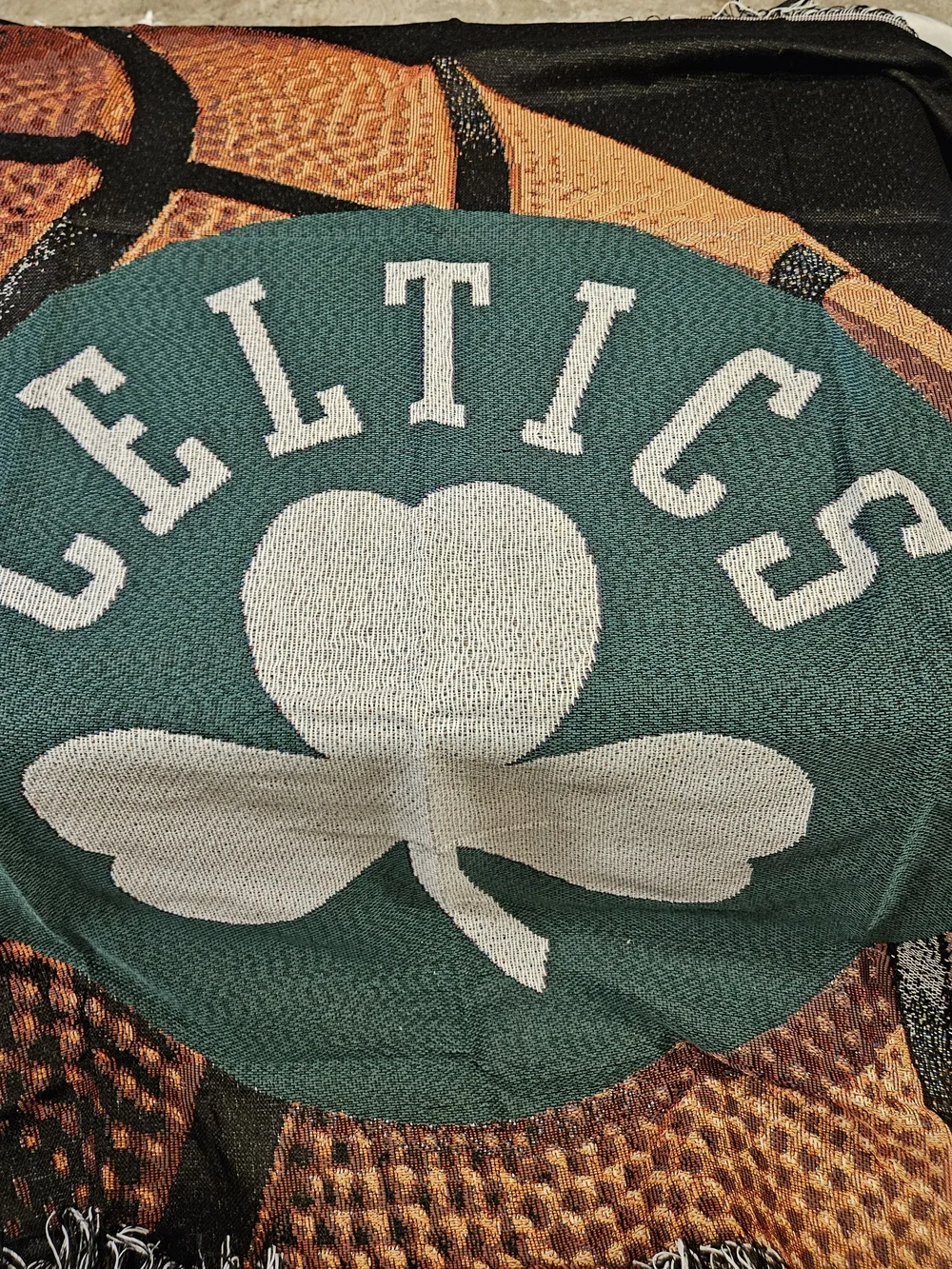 Celtics Green, White & Orange Basketball Throw Blanket